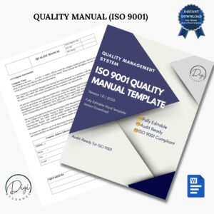 ISO 9001 quality manual template document preview with sample pages, professional quality management system guide