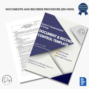 ISO 9001 document and records control template with document preview, editable files for document management and audit readiness