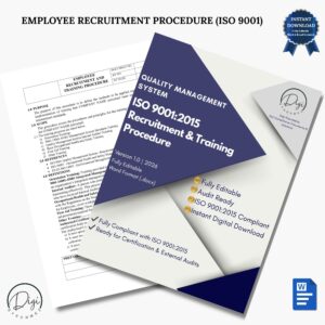 ISO 9001 procedure and training template document preview with sample pages, professional business documentation for quality management systems