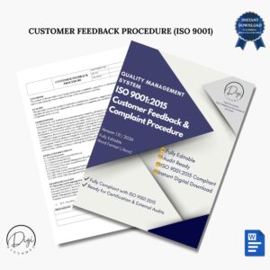 ISO 9001 customer feedback and complaint procedure template with document preview, editable Word file for complaint management and compliance