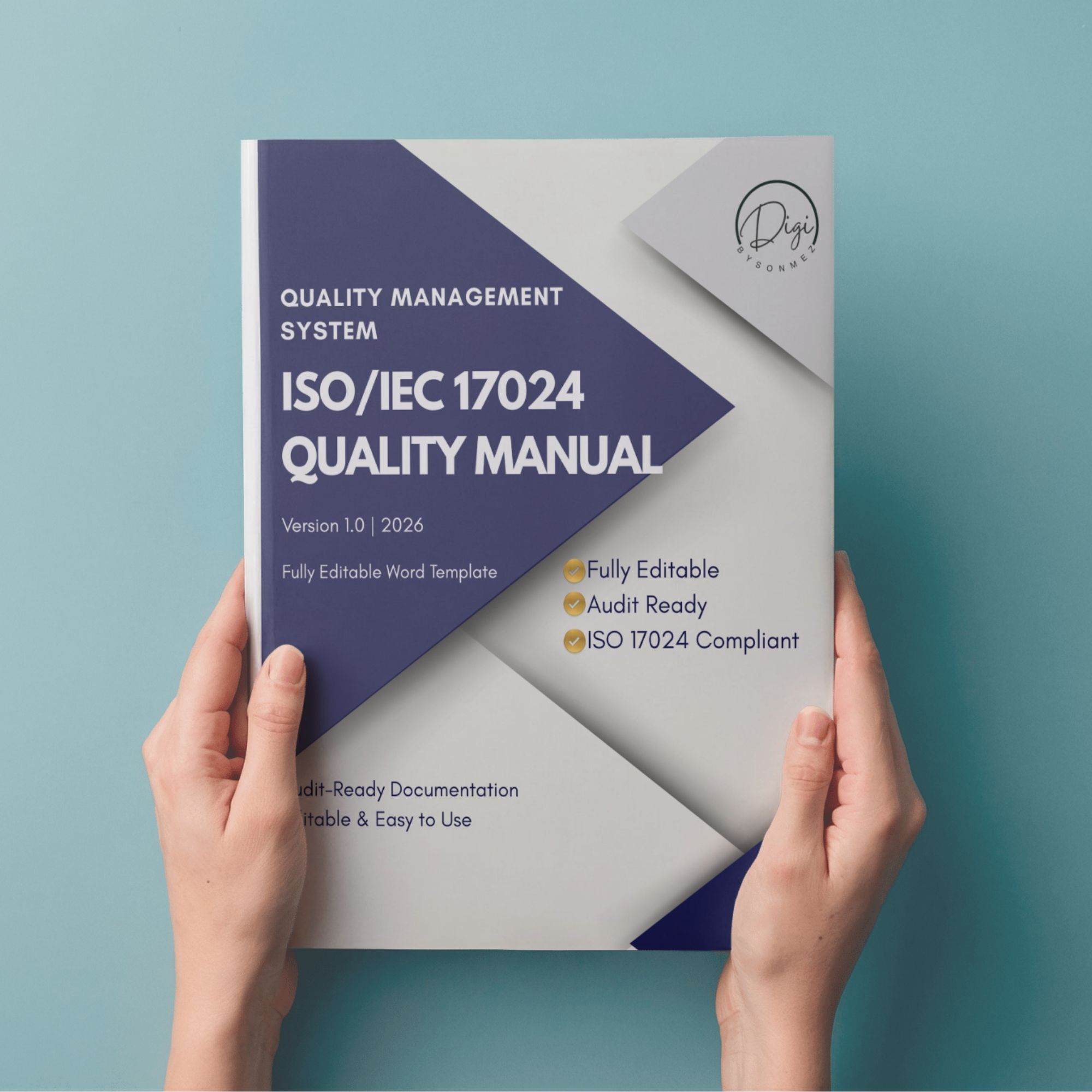 ISO IEC 17024 quality manual template held in hands – editable personnel certification document