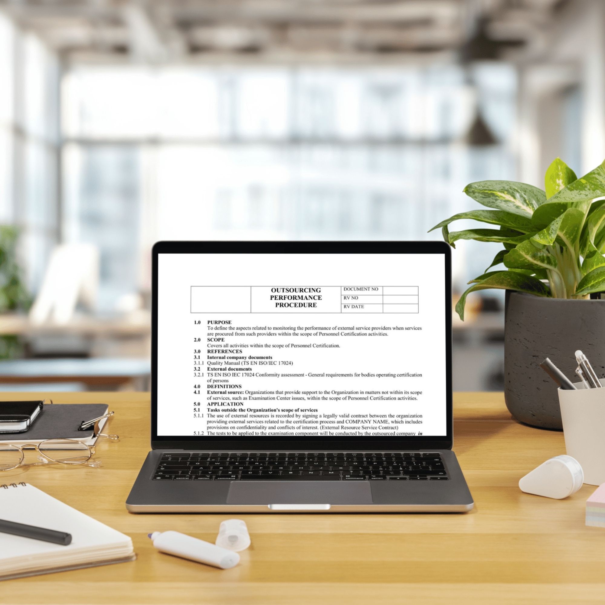 ISO documentation template on laptop – audit ready quality management system file