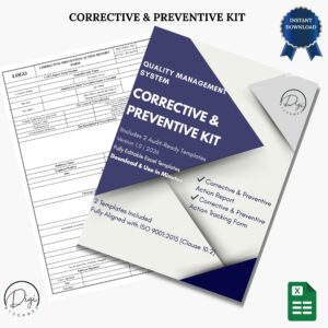 ISO 9001 CAPA kit with corrective and preventive action templates, professional QMS documentation for compliance and audits