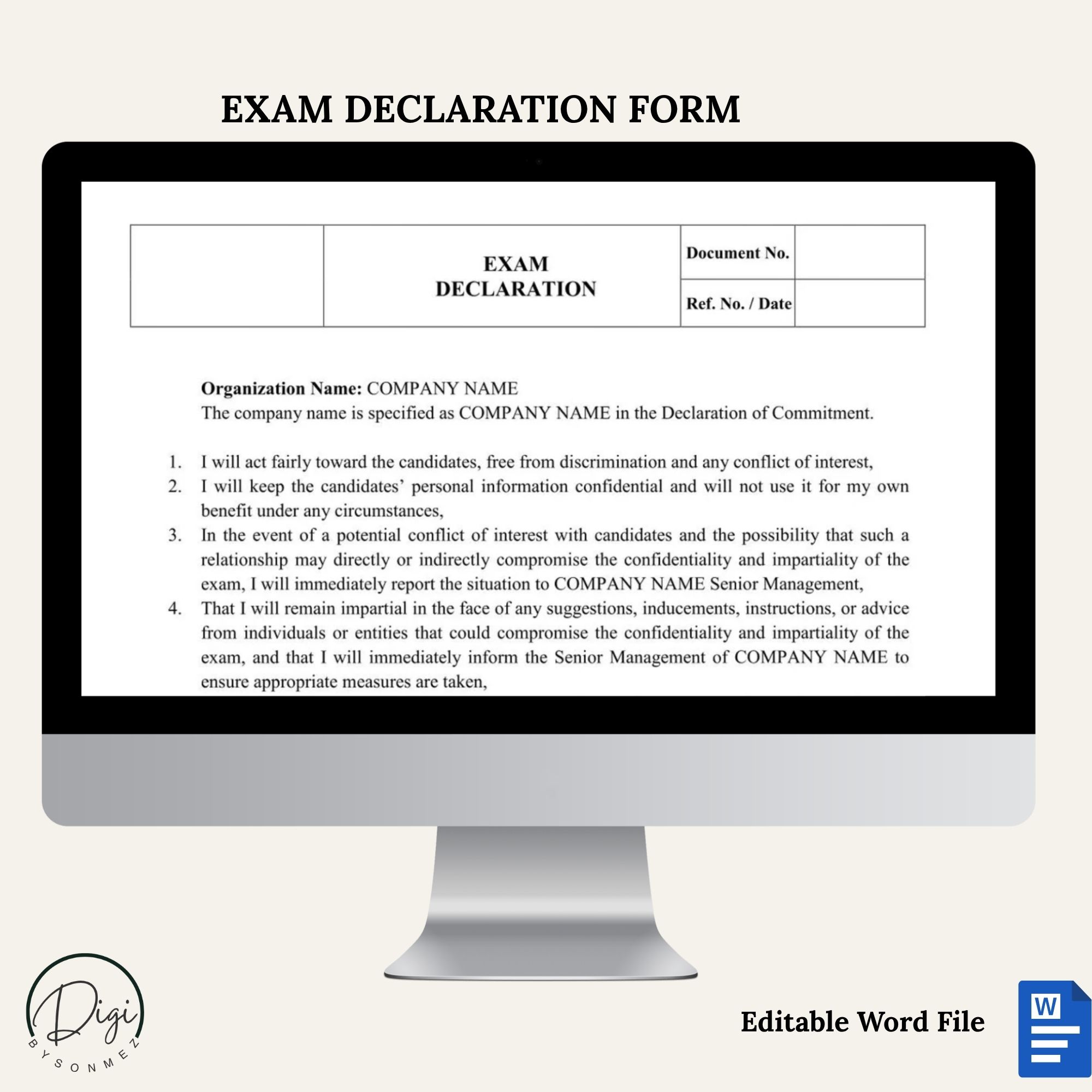 exam declaration form iso 17024 certification template editable document